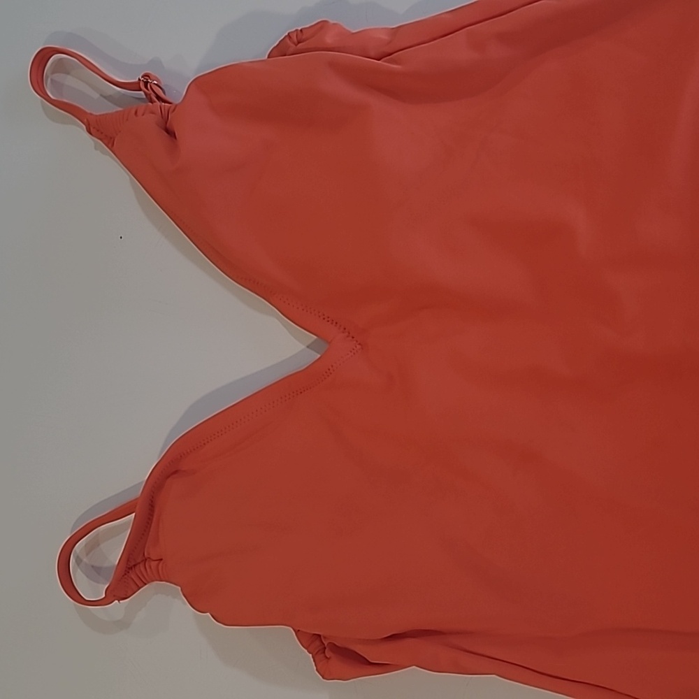 EUC KONA SOL Bright Orange 1 Piece Plunge Adjustable Strap Bathing Suit - Picture 3 of 12